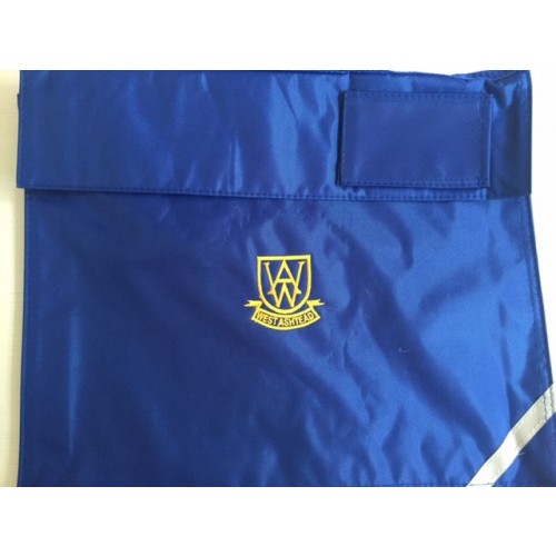 West Ashtead blue  book bag with logo 