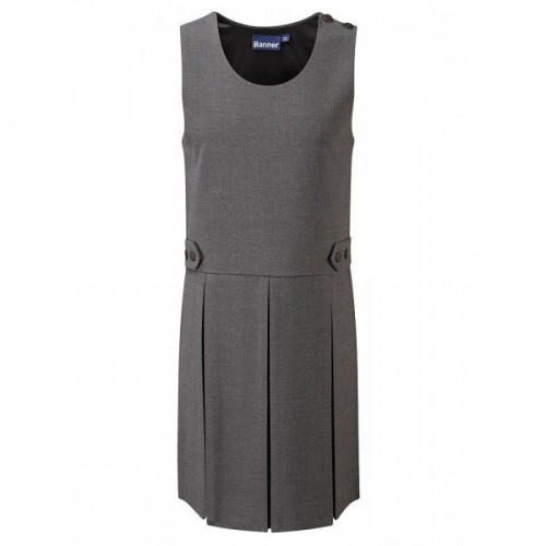 Pinafore Dress - Grey, Button Style