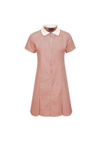 Summer Dress - Gingham design, Red/White (White Collar)
