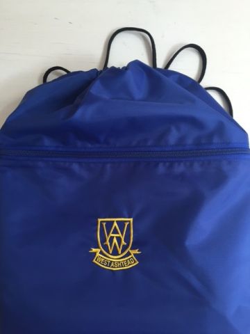 West Ashtead blue  PE bag with logo 